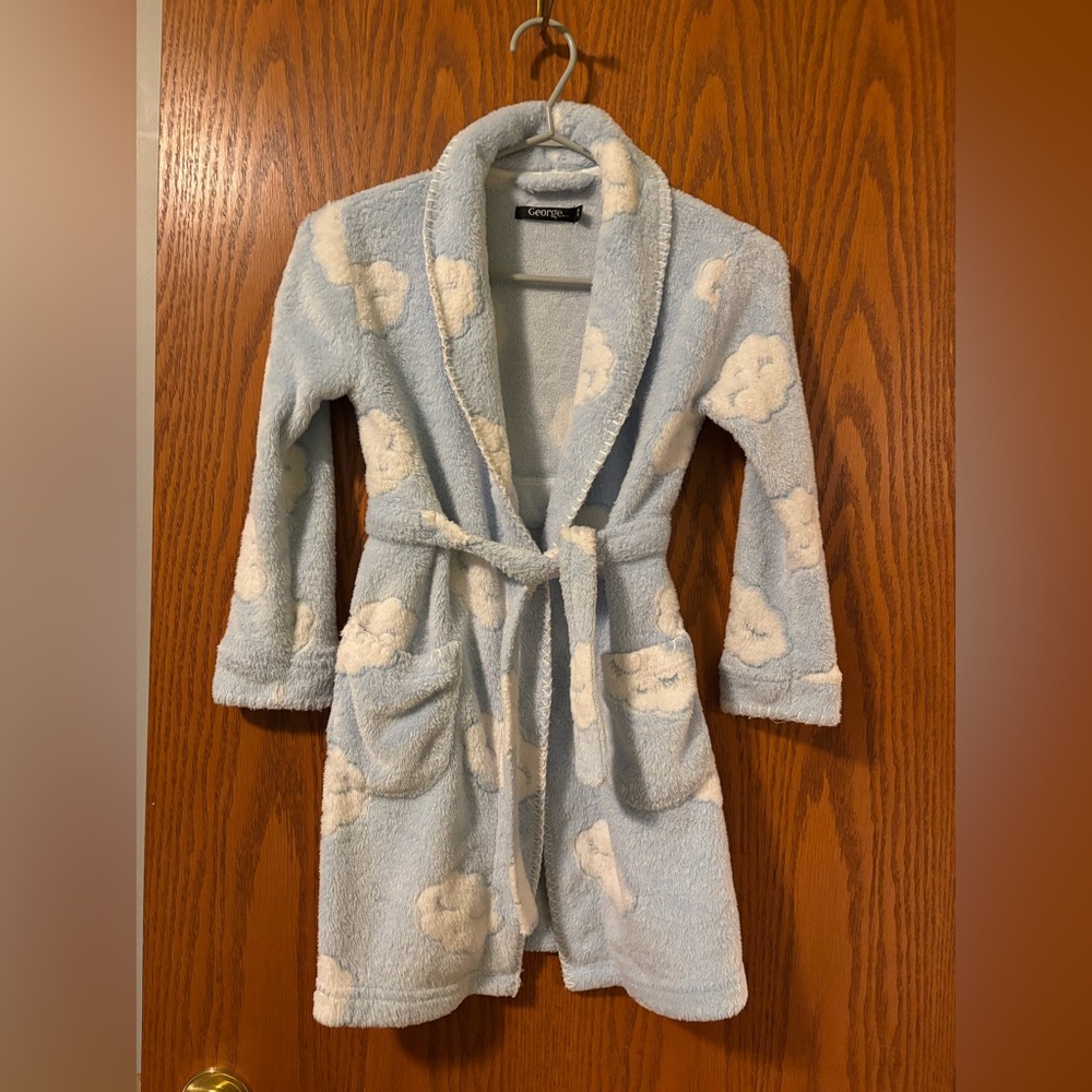 George Kids Pajama Robe - Blue with White Clouds